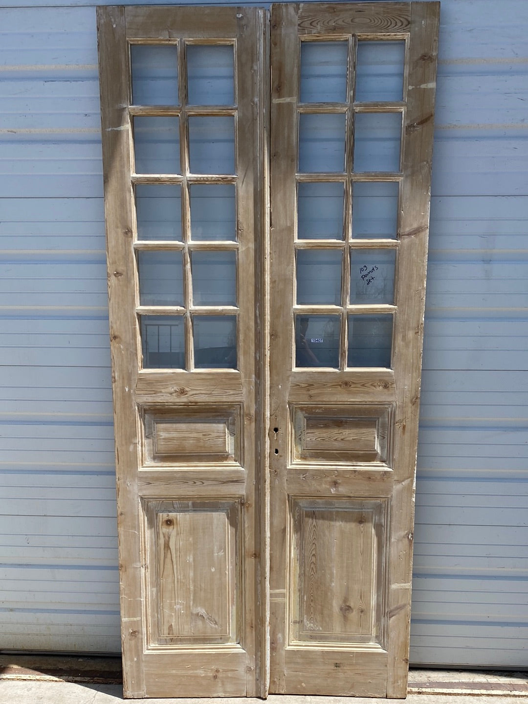 Pair of Washed Antique Wood Doors w/ 10 Lites