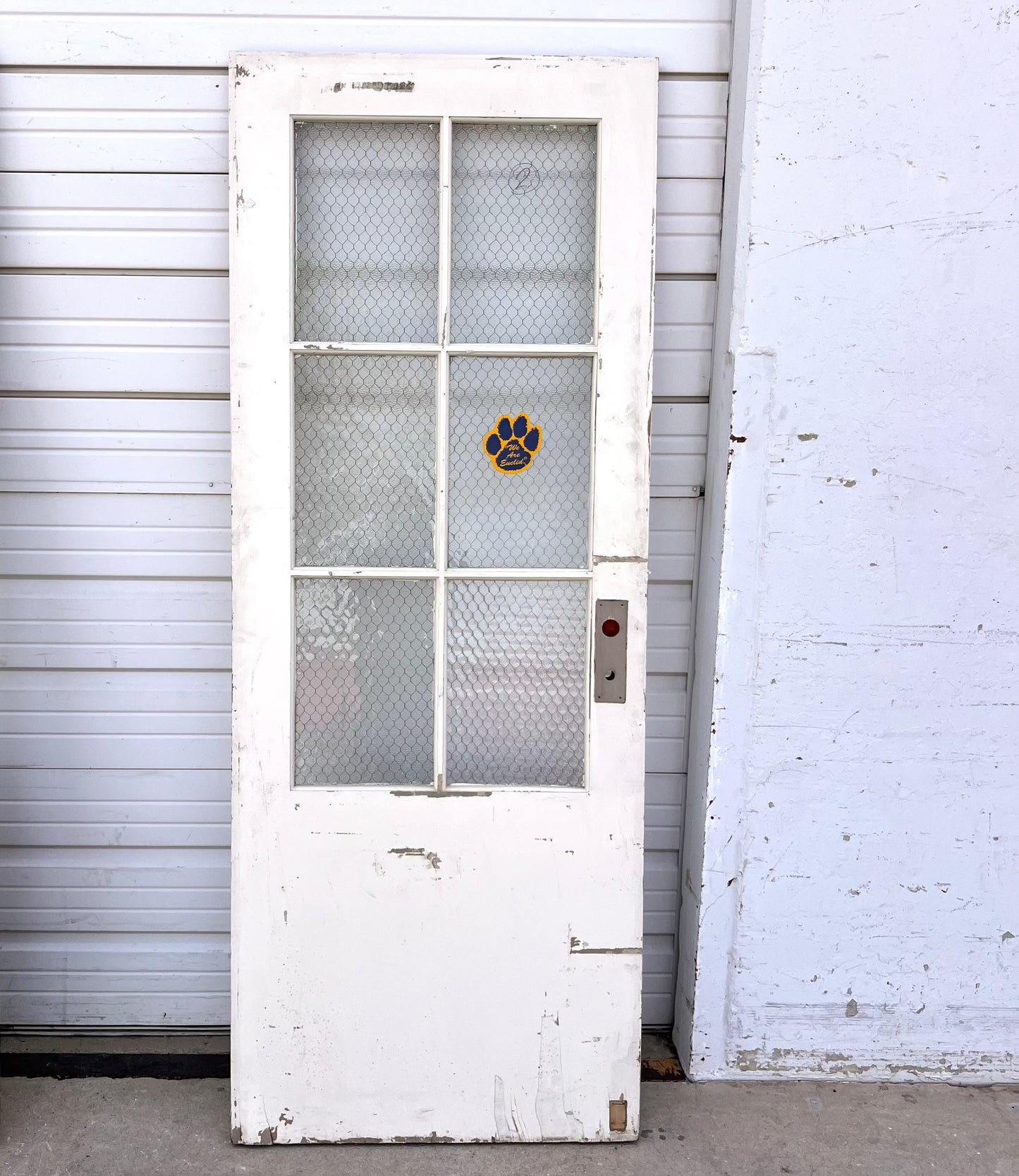 Vintage Wooden Door with Chicken Wire Glass