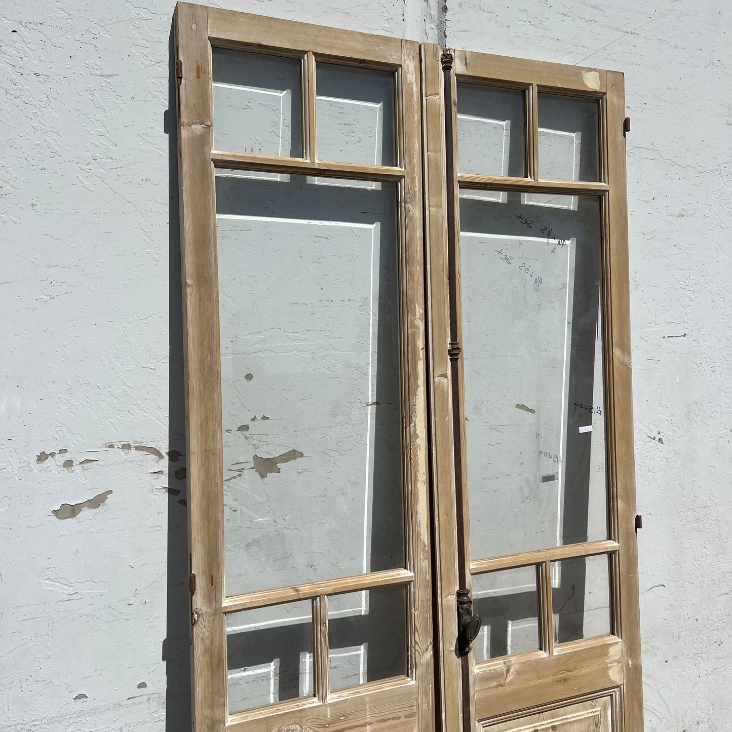 Pair of Washed Antique Wood Doors w/ 5 Lites