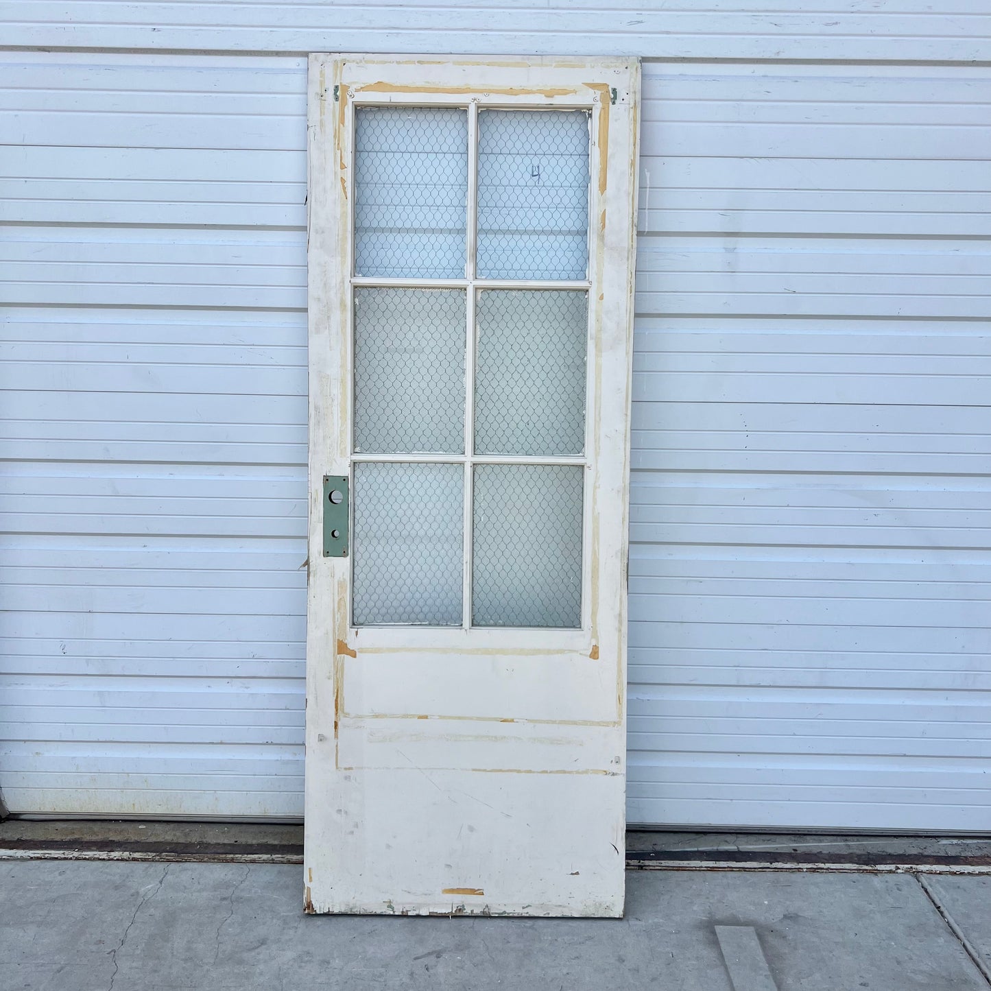 Vintage Wooden Door with Chicken Wire Glass