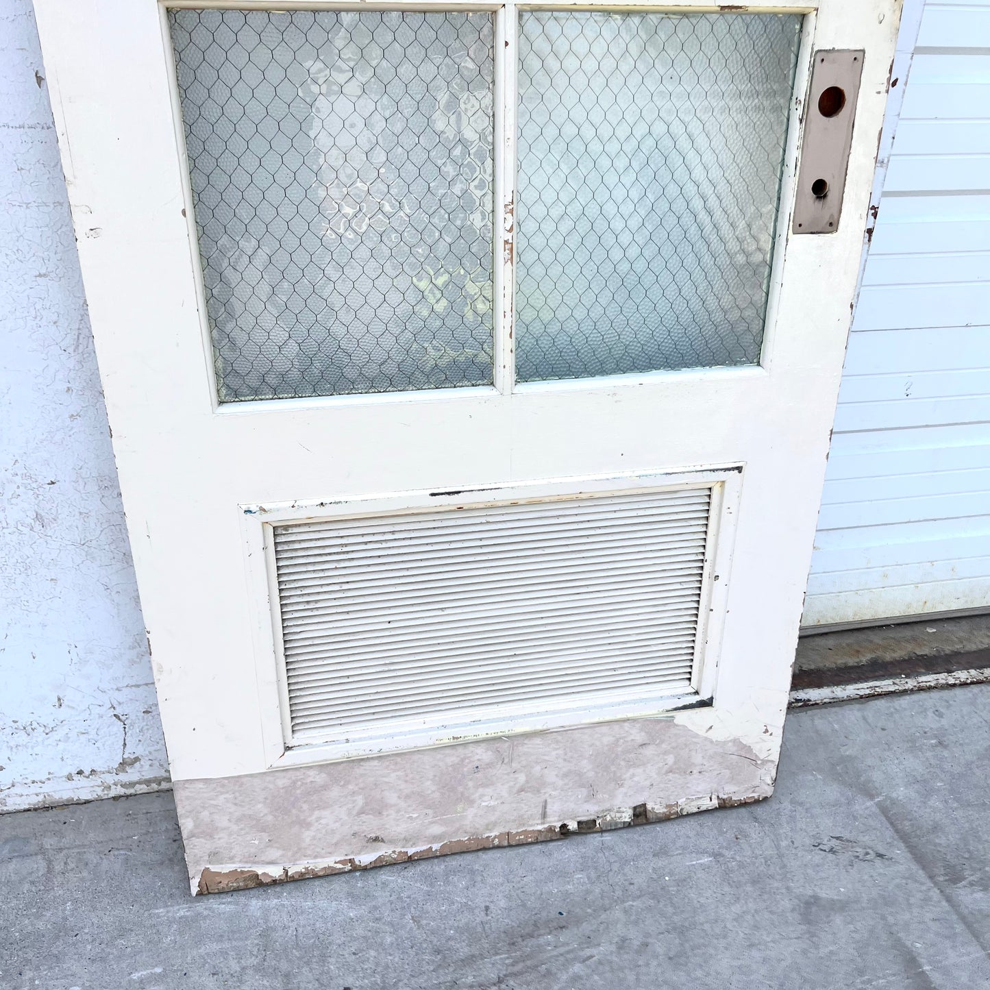 Vintage Wooden Door with Chicken Wire Glass