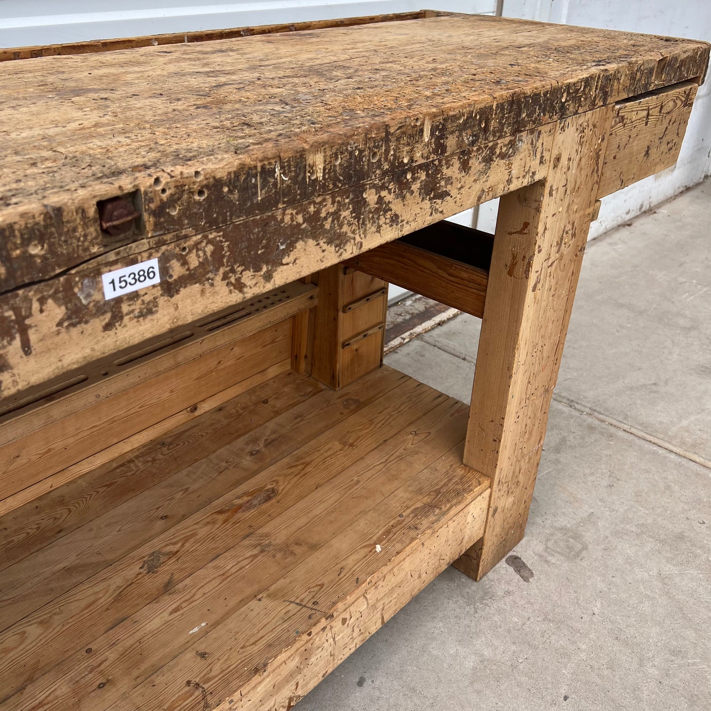 Wood Work Table with Vise and Single Drawer