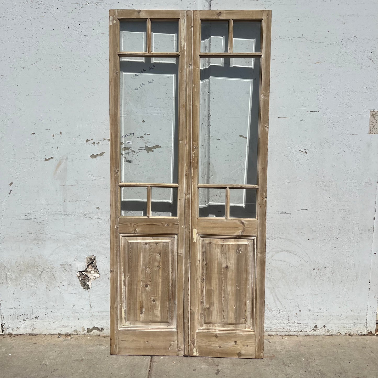 Pair of Washed Antique Wood Doors w/ 5 Lites