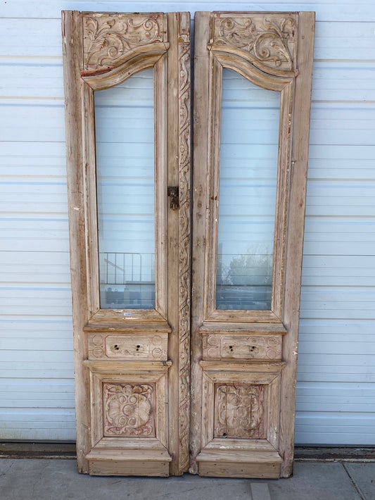 Pair of Antique Wood Doors w/2 Lites