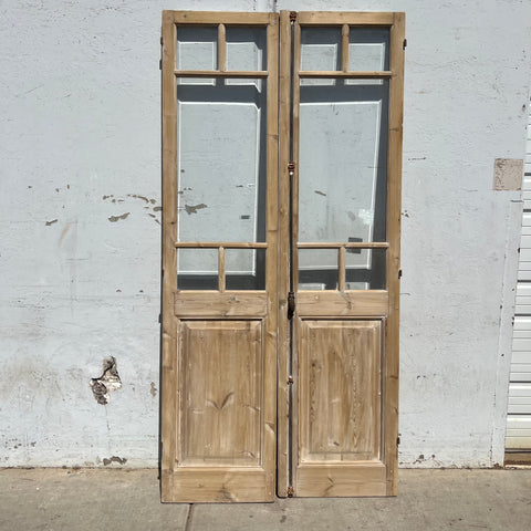 Pair of Washed Antique Wood Doors w/ 5 Lites