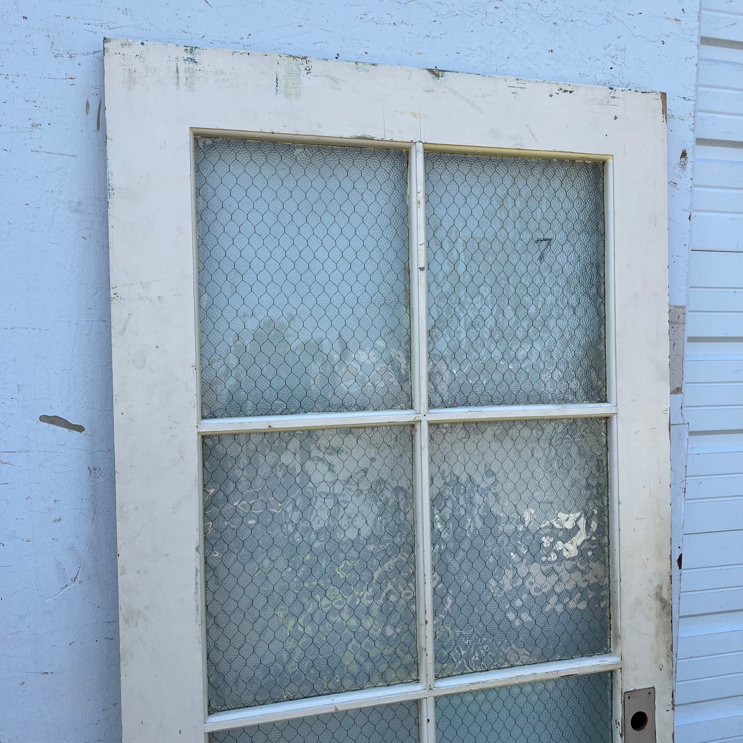 Vintage Wooden Door with Chicken Wire Glass