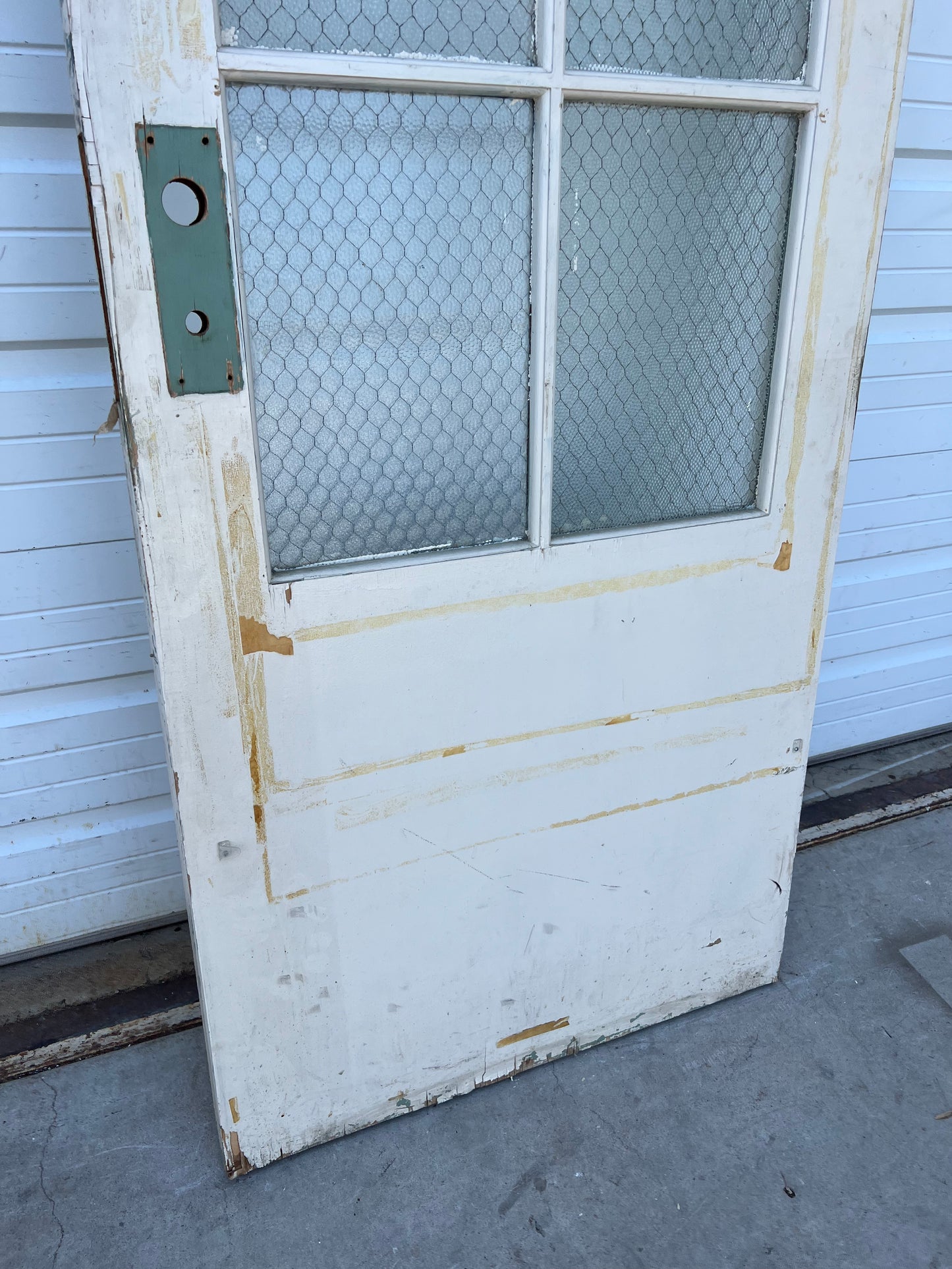 Vintage Wooden Door with Chicken Wire Glass