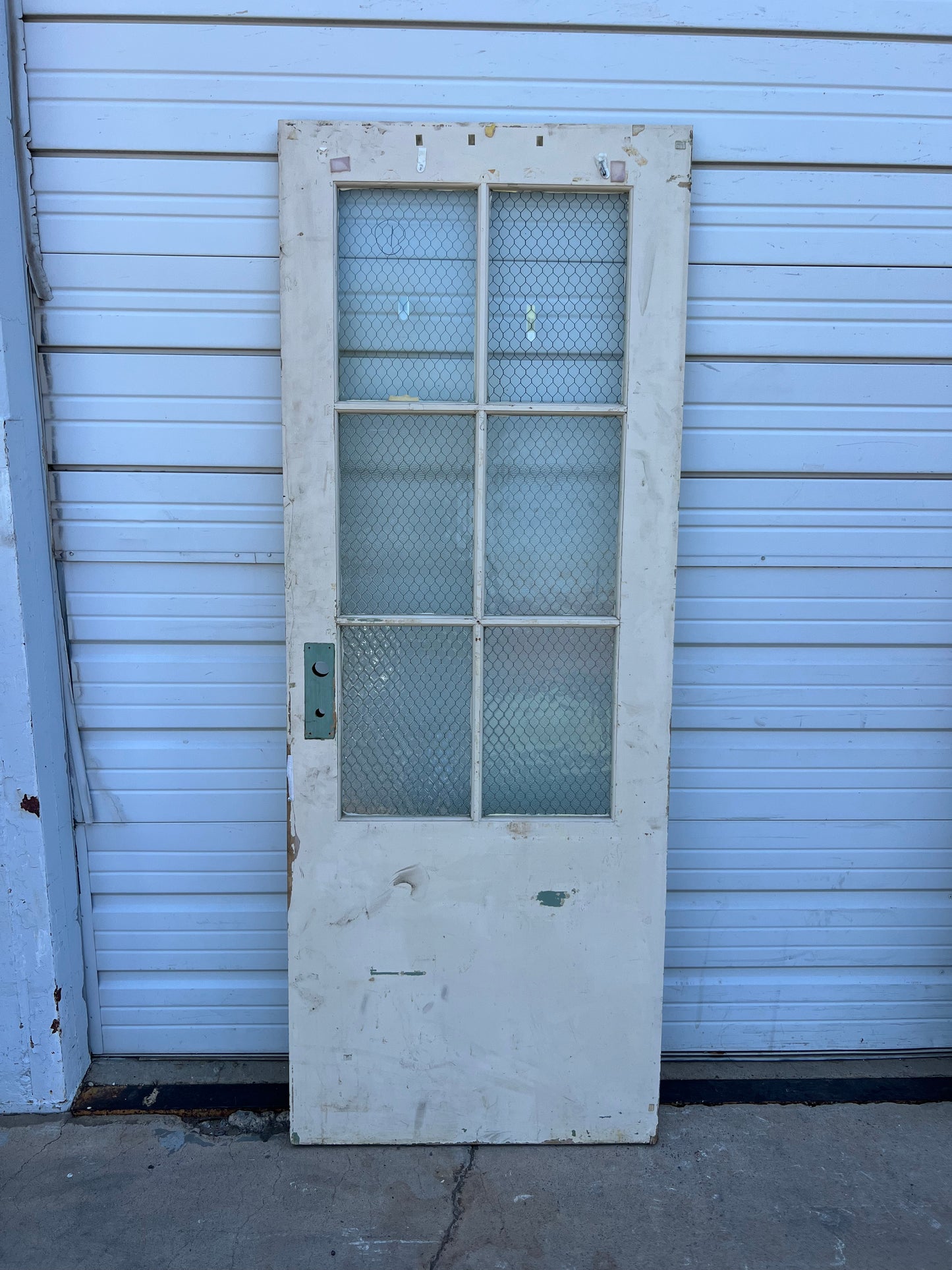 Vintage Wooden Door with Chicken Wire Glass