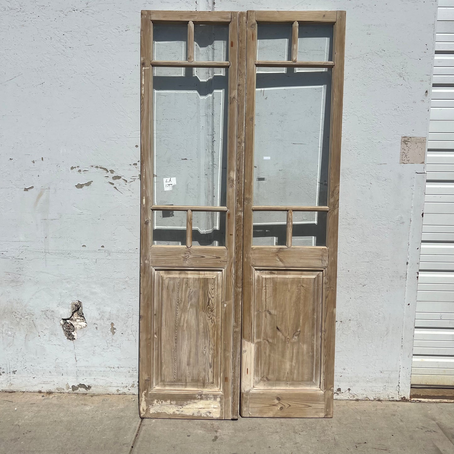 Pair of Washed Antique Wood Doors w/ 5 Lites