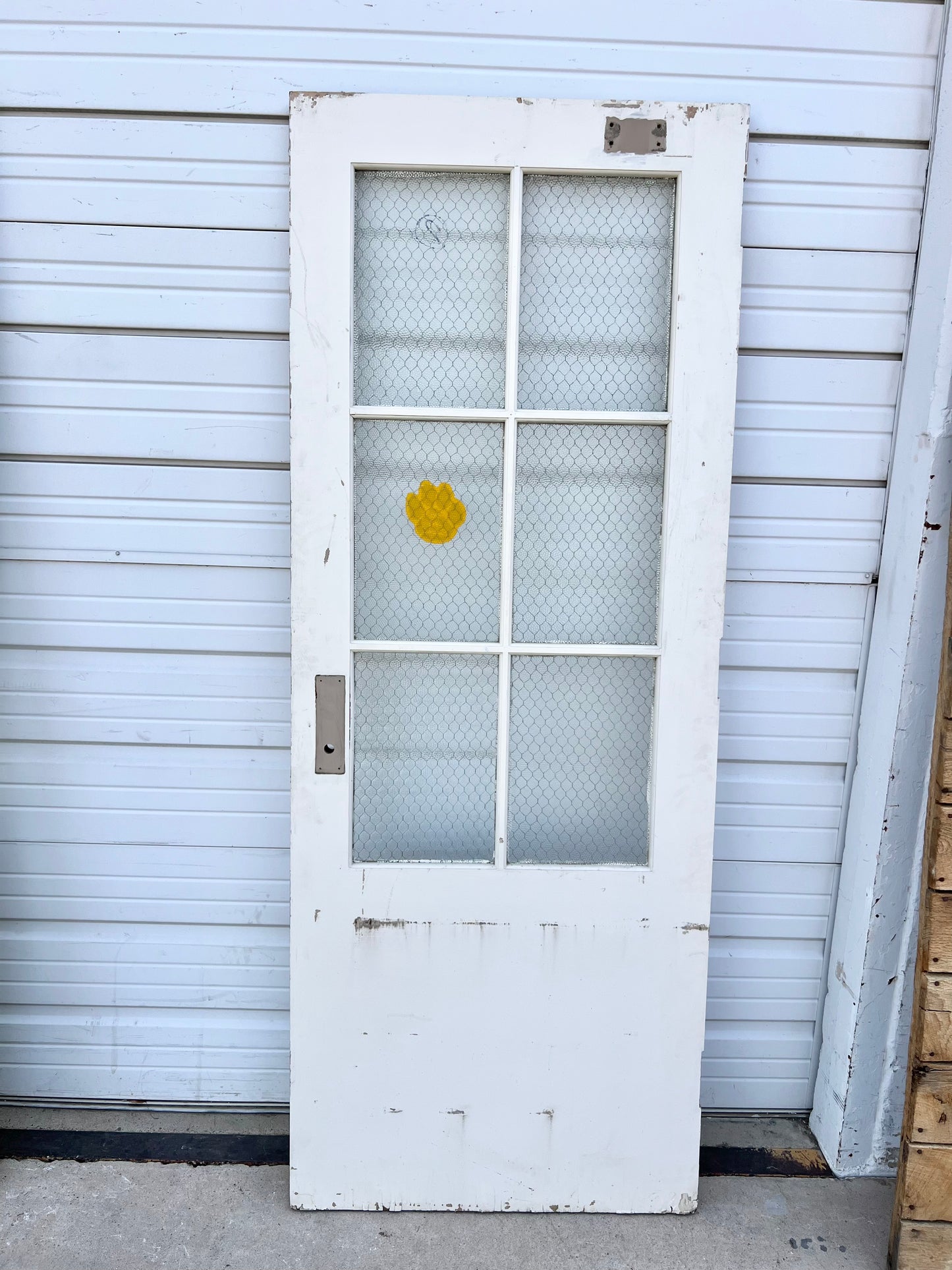 Vintage Wooden Door with Chicken Wire Glass