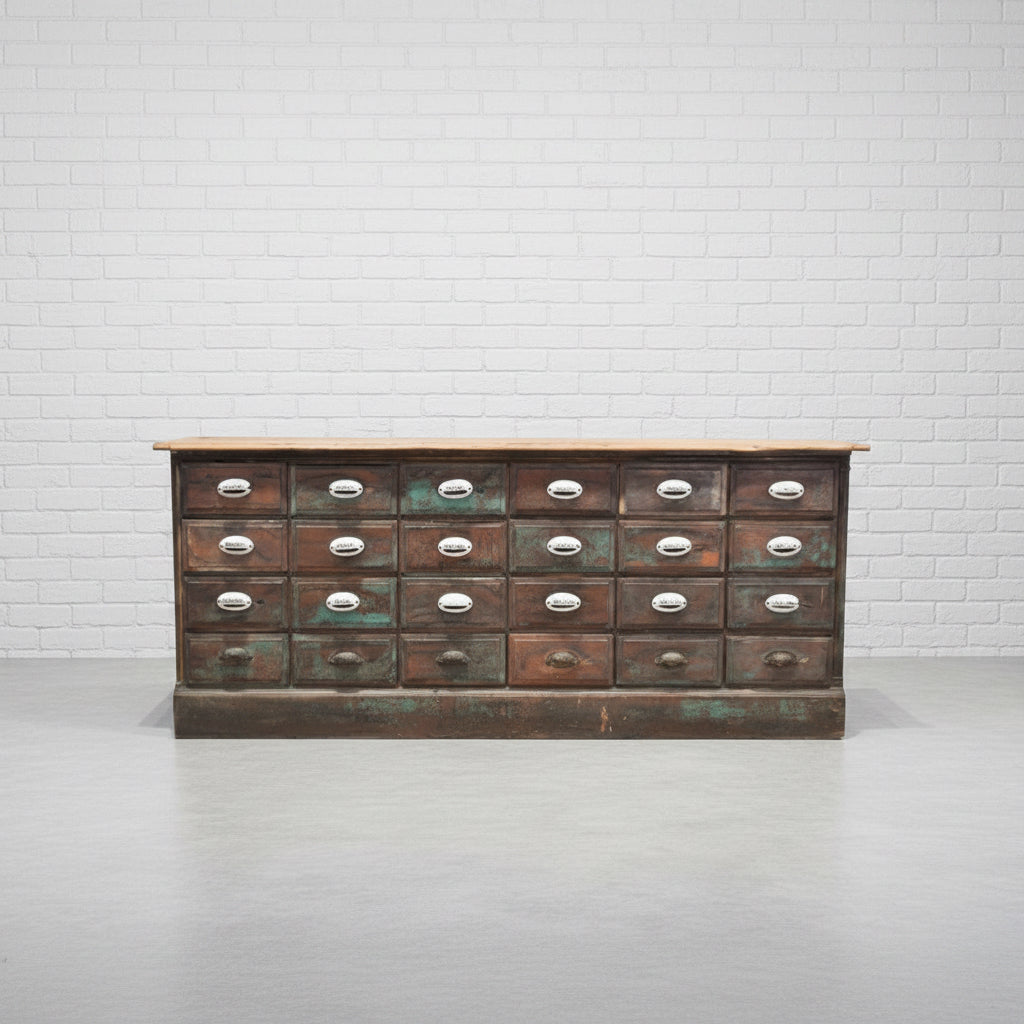 24 Drawer Painted Antique Apothecary Cabinet / Island