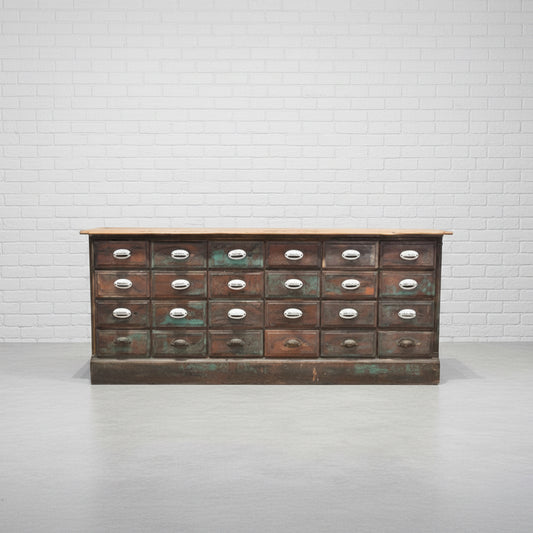 24 Drawer Painted Antique Apothecary Cabinet / Island