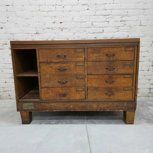 Antique Oak Industrial Hardware Store Cabinet