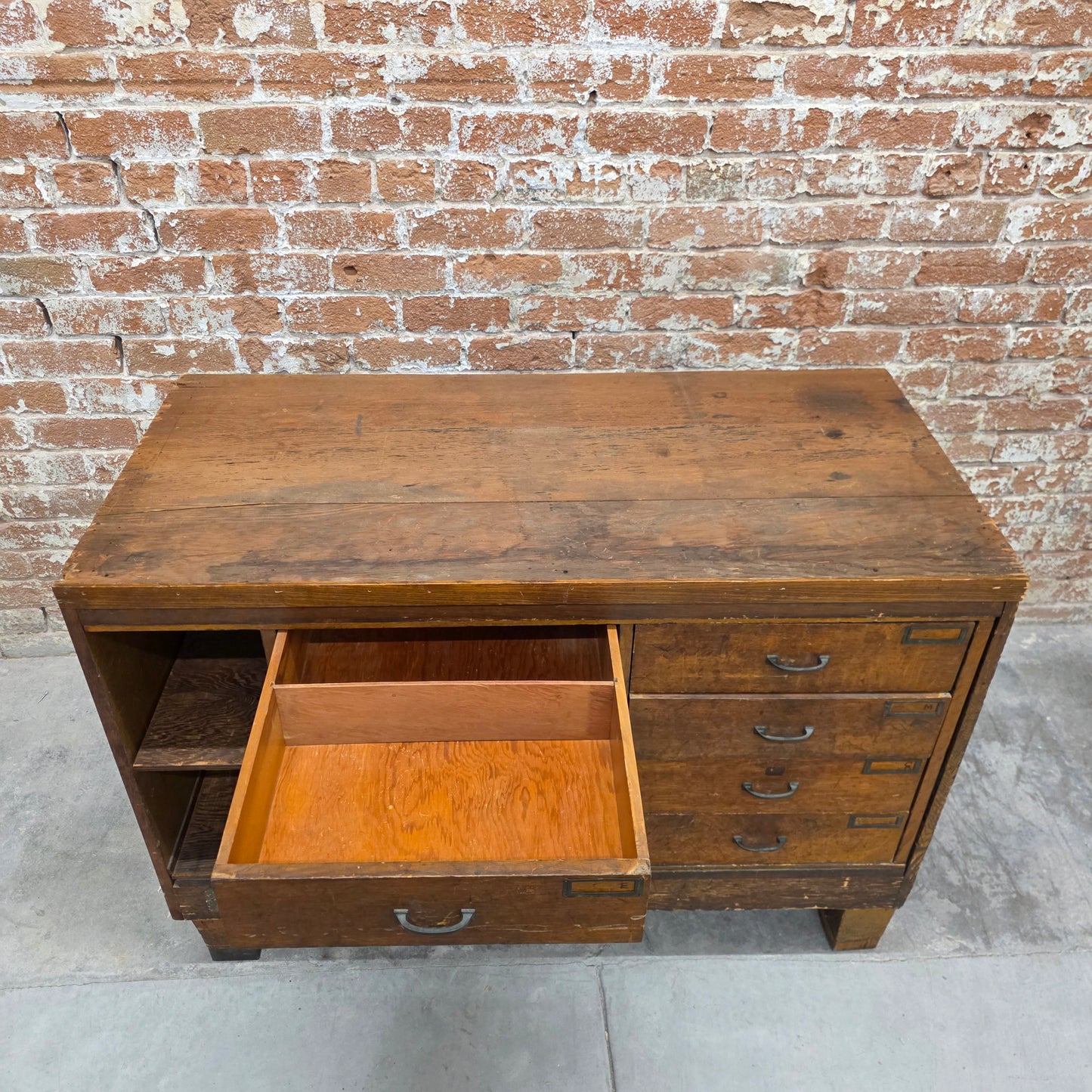 Antique Oak Industrial Hardware Store Cabinet