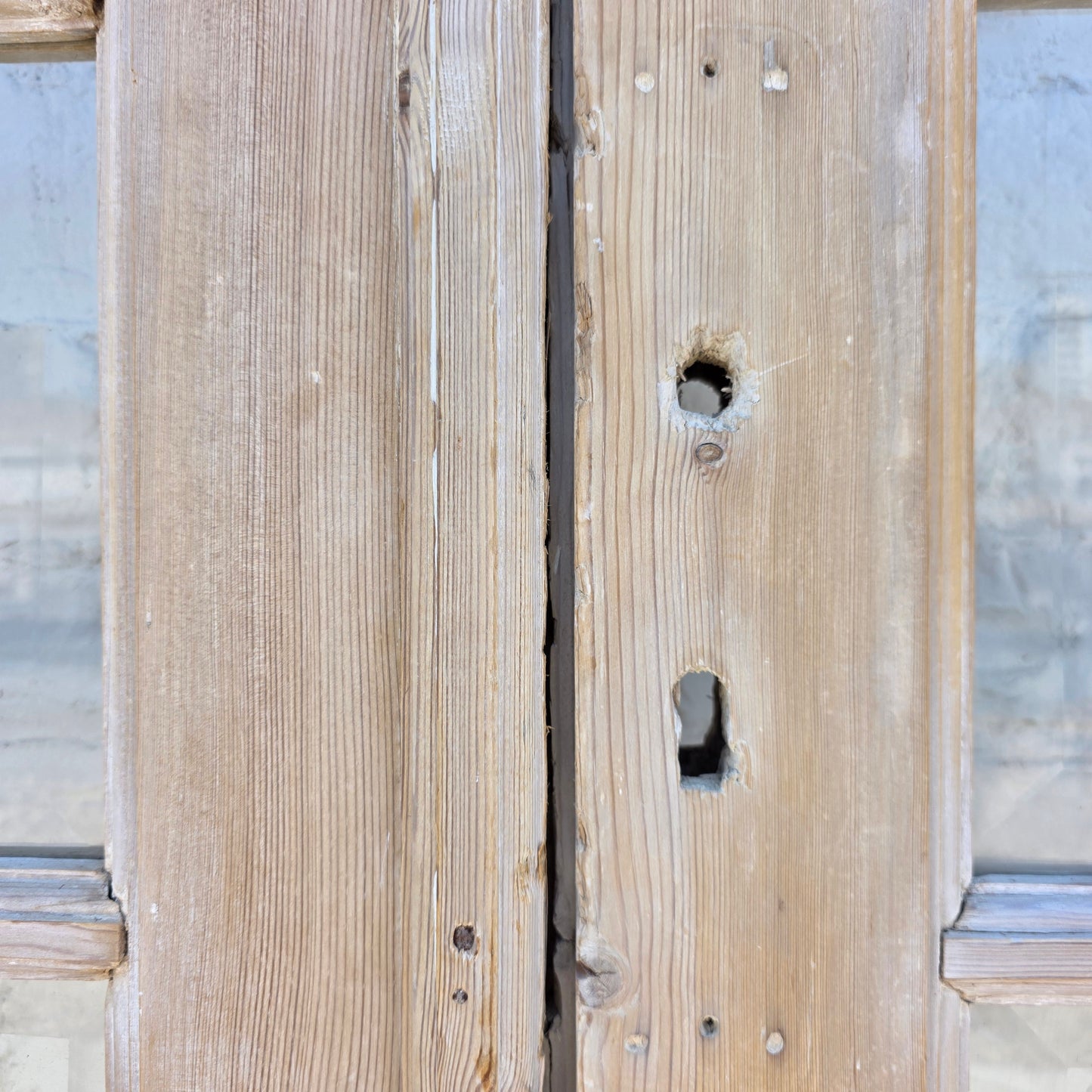 Pair of Washed Antique Wood Doors w/28 Glass Lites