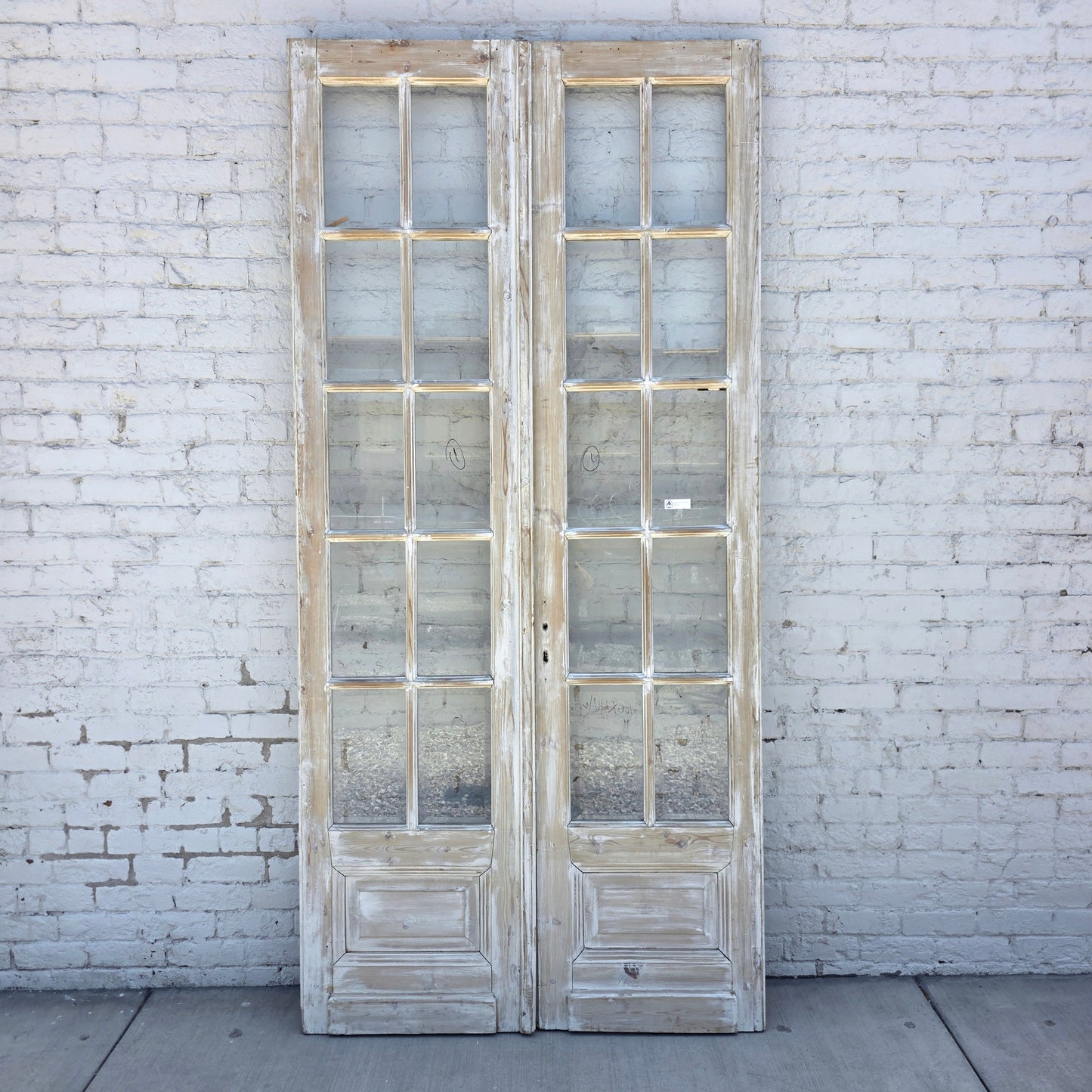 Pair of Washed Antique Wood Doors w/24 Lites