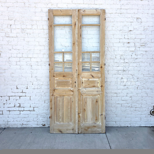 Pair of Washed Antique Doors w/ 6 Lites