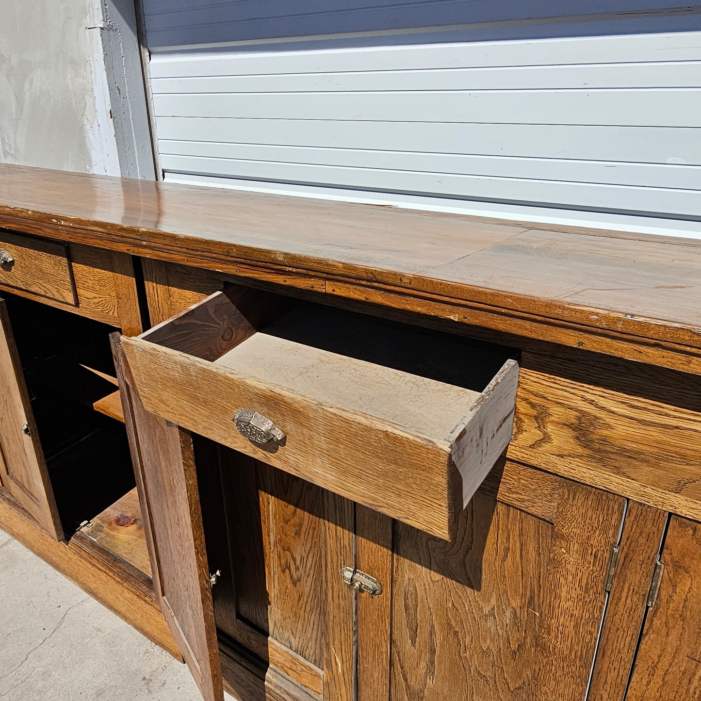 Antique Speakeasy Oak Bar and Backbar Cabinet
