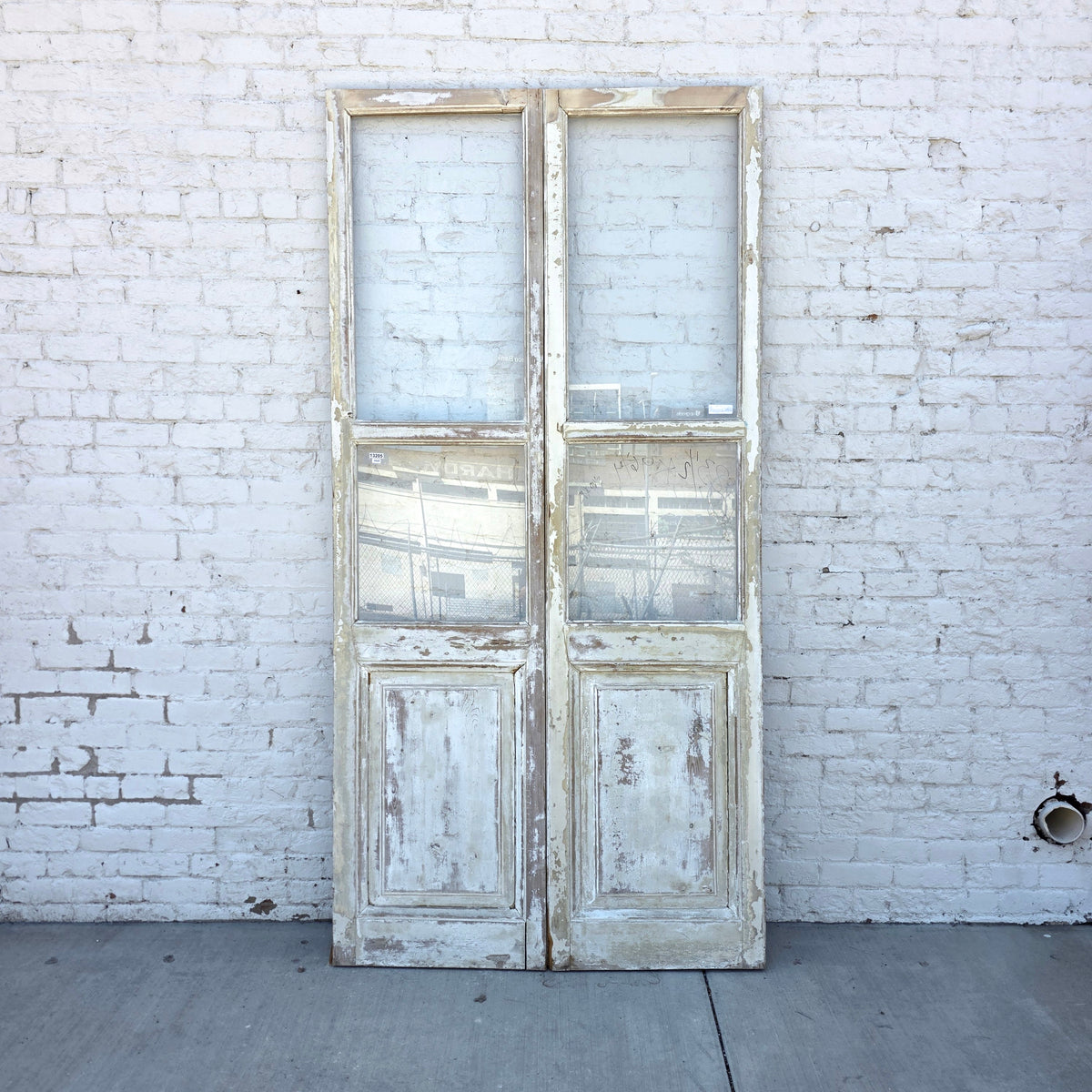 Pair of 2 Lite Painted Wood Antique Doors