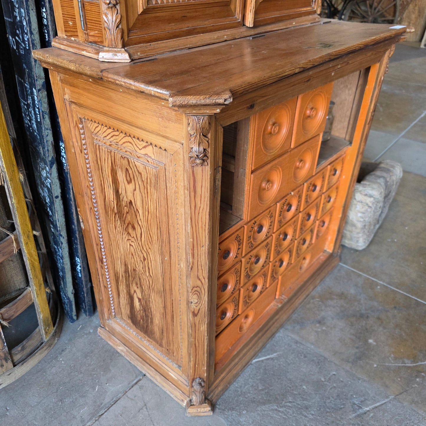 Spanish Antique Apothecary Cabinet, ca. 1800s with Original Bottles