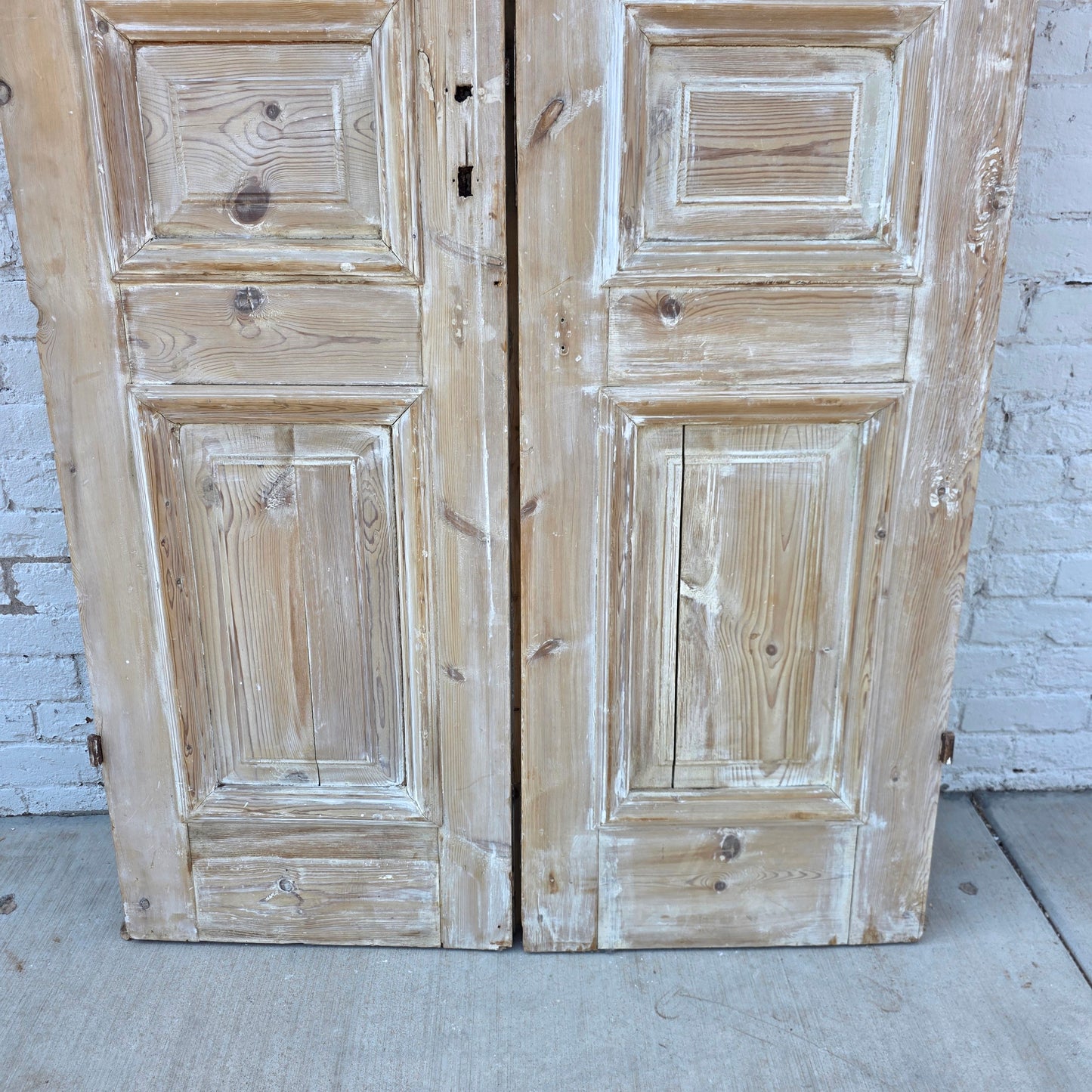 Pair of Washed Antique Wood 3-Panel Doors