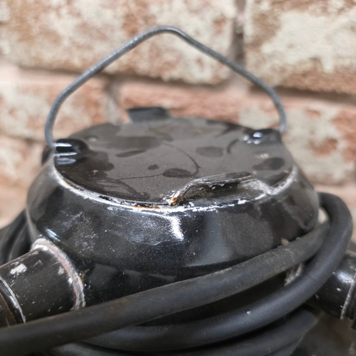 Enamel Industrial Pendant Light with Glass Globe and Cage