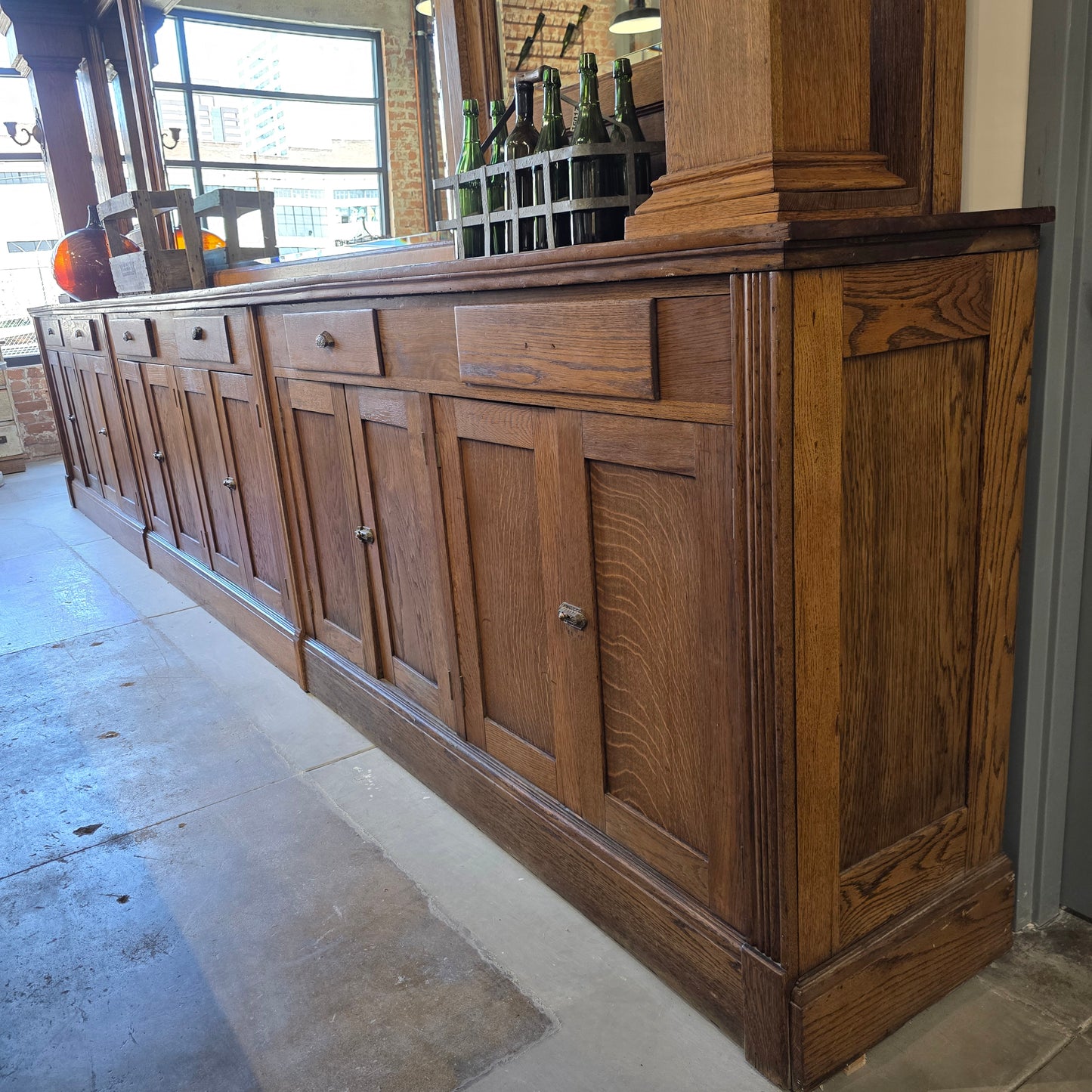 Antique Speakeasy Oak Bar and Backbar Cabinet