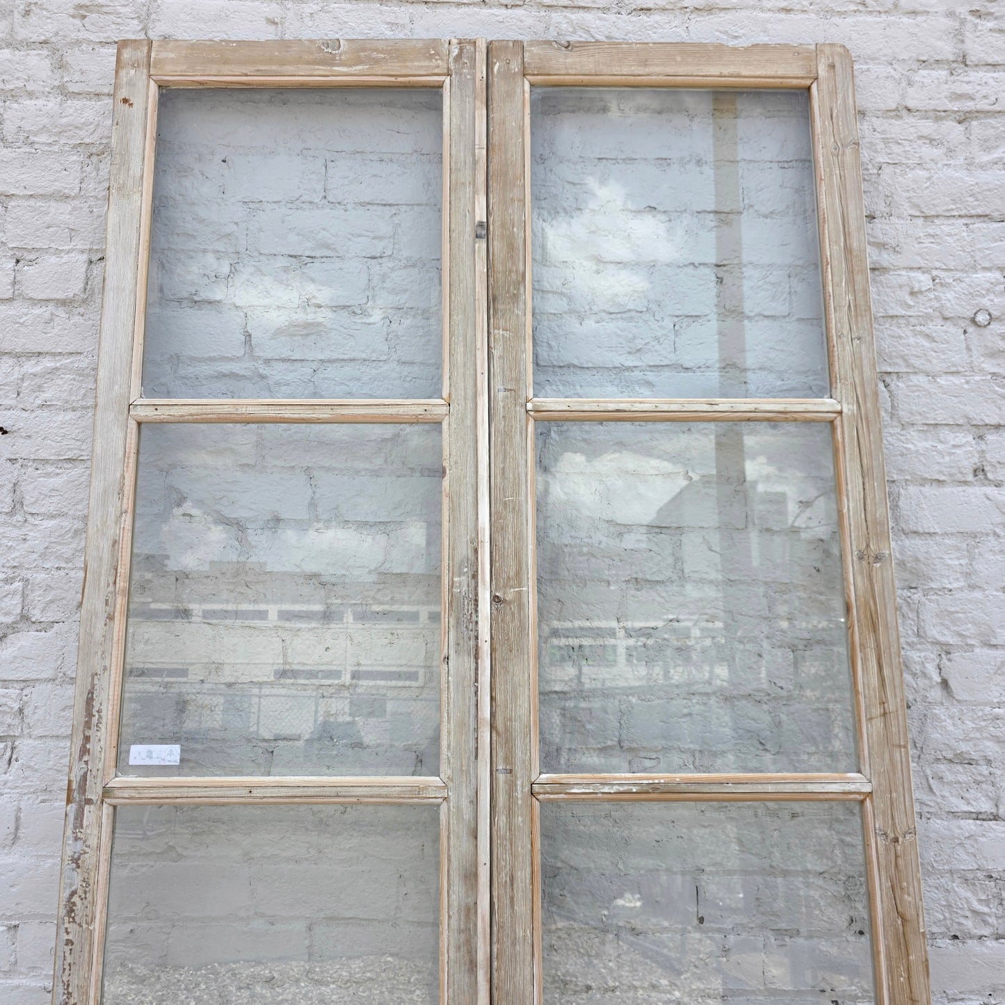 Pair of Washed Wood French Doors w/6 Lites