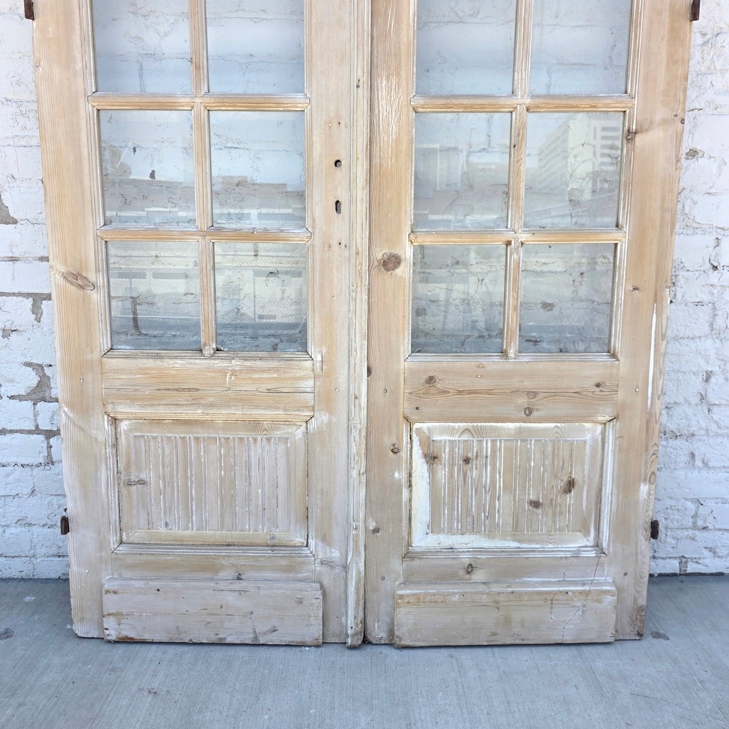 Pair of Washed Antique Wood Doors w/28 Glass Lites