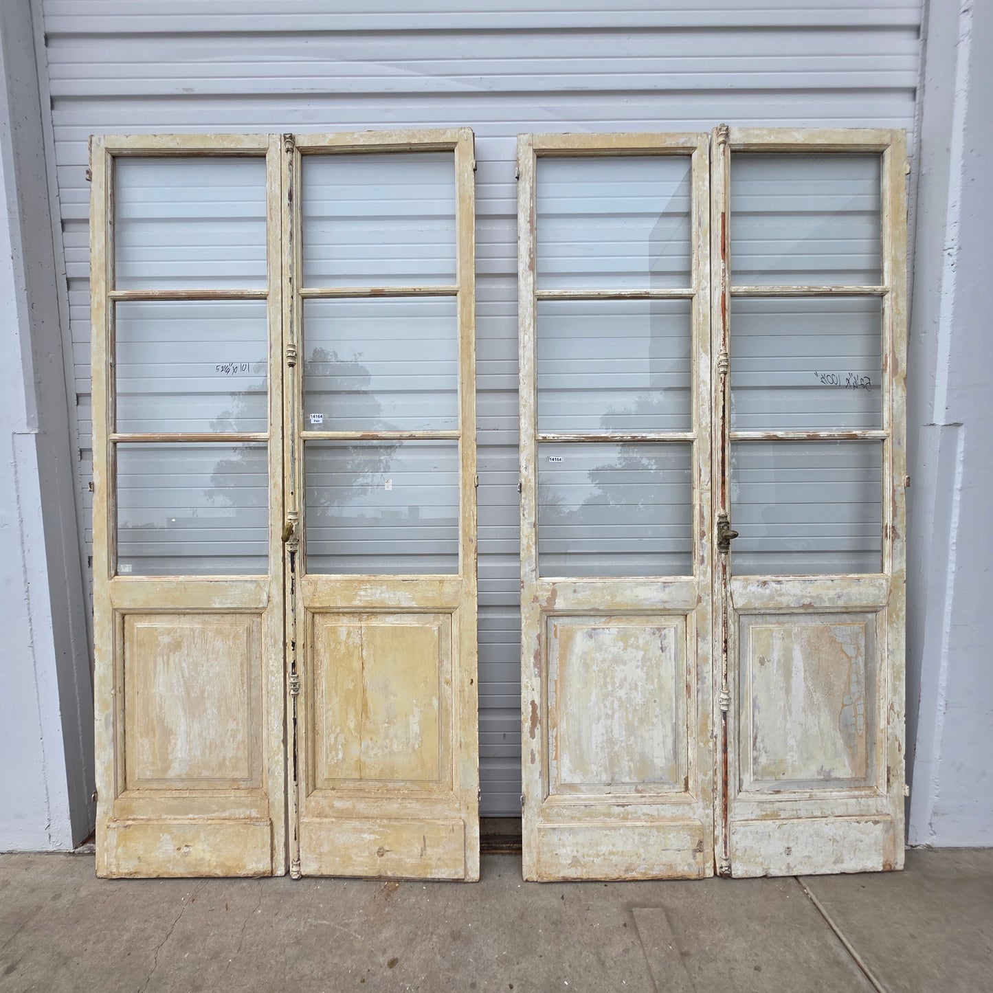 Pair of Painted Antique 6 Lite French Doors