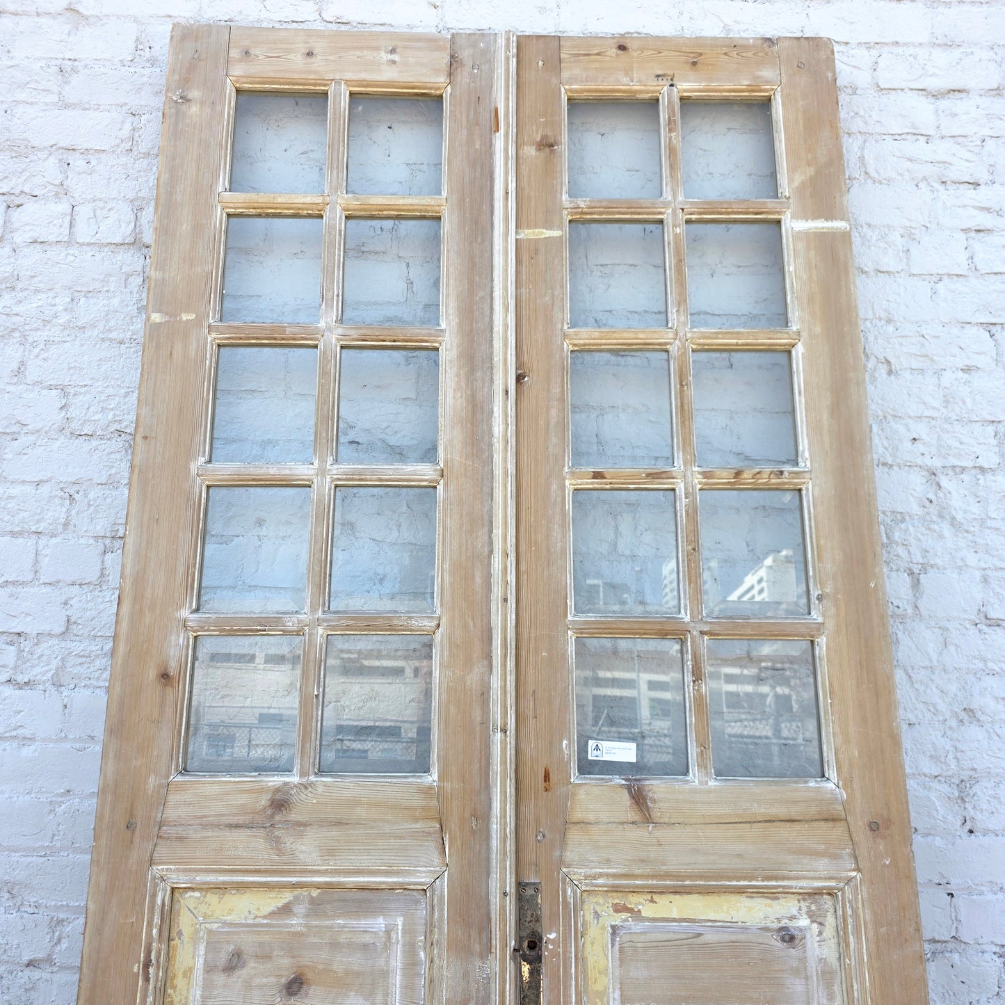 Pair of Washed Antique Wood Doors w/ 10 Lites