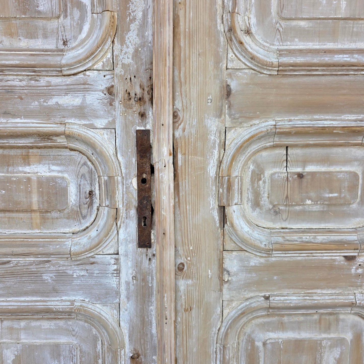 Pair of Antique Solid Wood 3 Curved Panel French Doors
