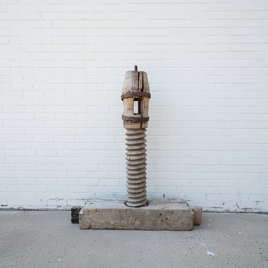 Large Industrial Wooden Screw with Base (Decor)