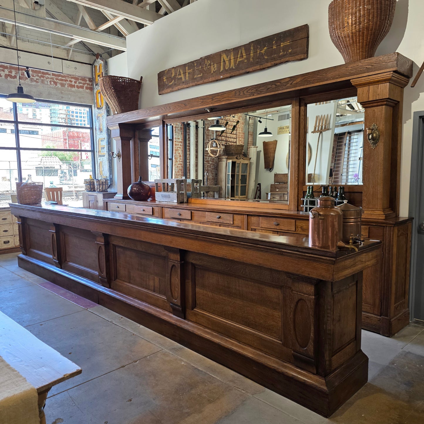 Antique Speakeasy Oak Bar and Backbar Cabinet
