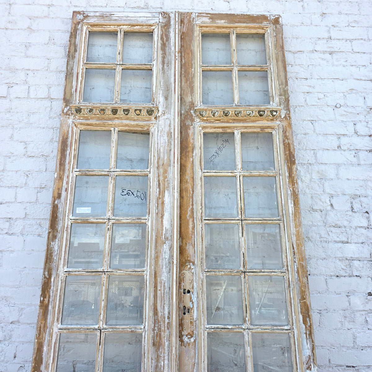 Pair of Antique 42 Lite Washed Wood French Doors