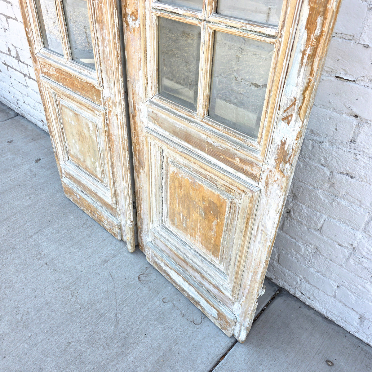 Pair of Antique 42 Lite Washed Wood French Doors