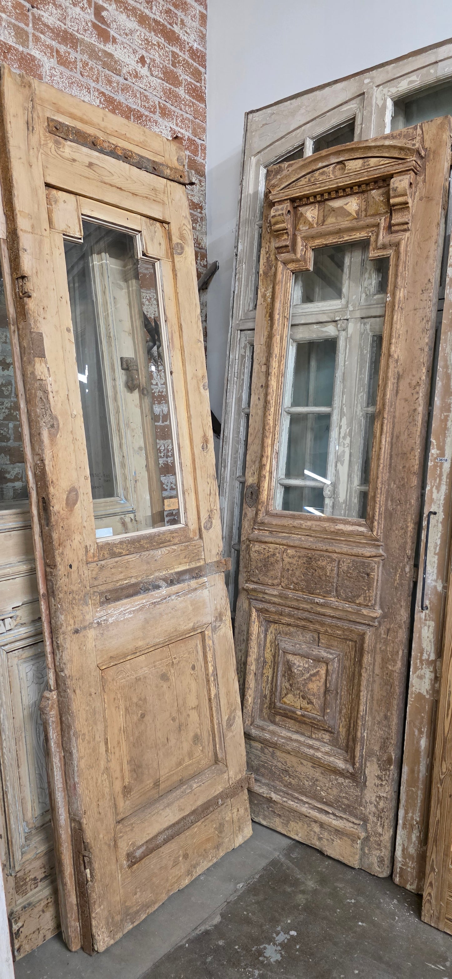 Pair of Wood Single Lite Carved Antique Doors