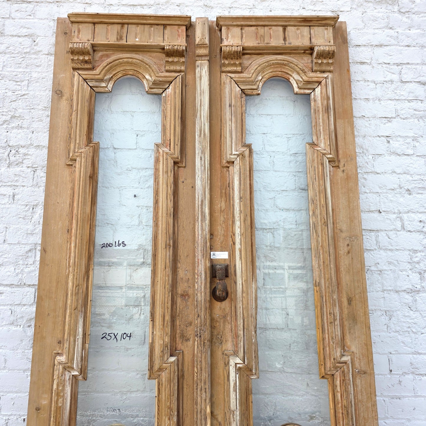Pair of Antique Wood Carved Doors with Single Glass Lites