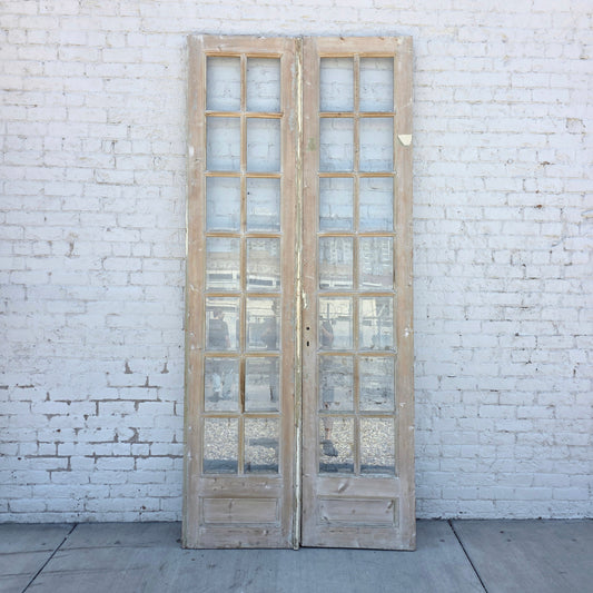 Pair of 14 Lite Washed Wood French Antique Doors