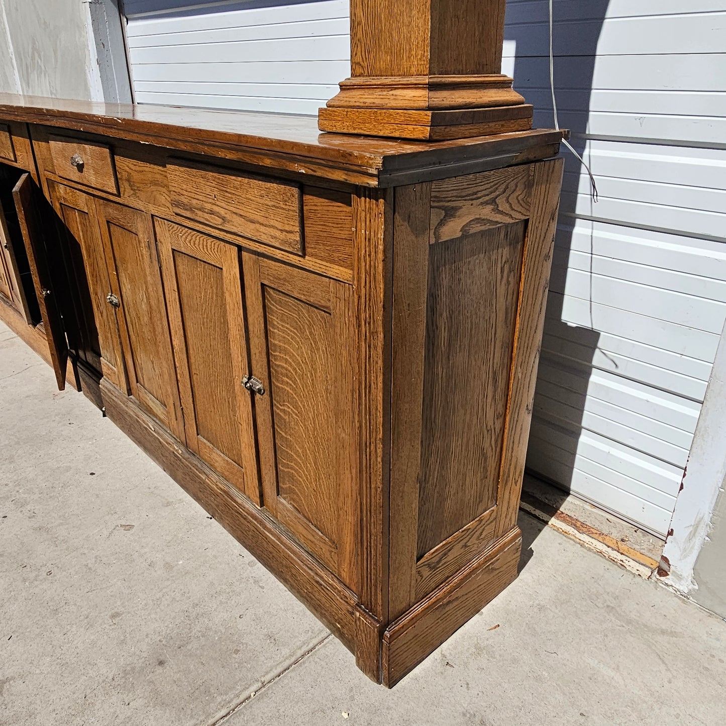 Antique Speakeasy Oak Bar and Backbar Cabinet