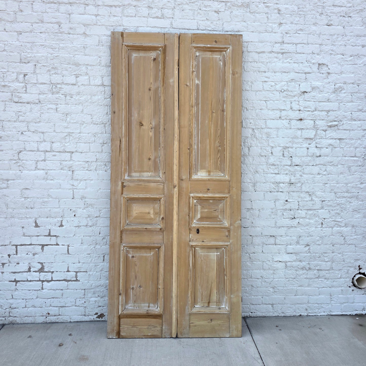 Pair of Washed Antique Wood 3-Panel Doors