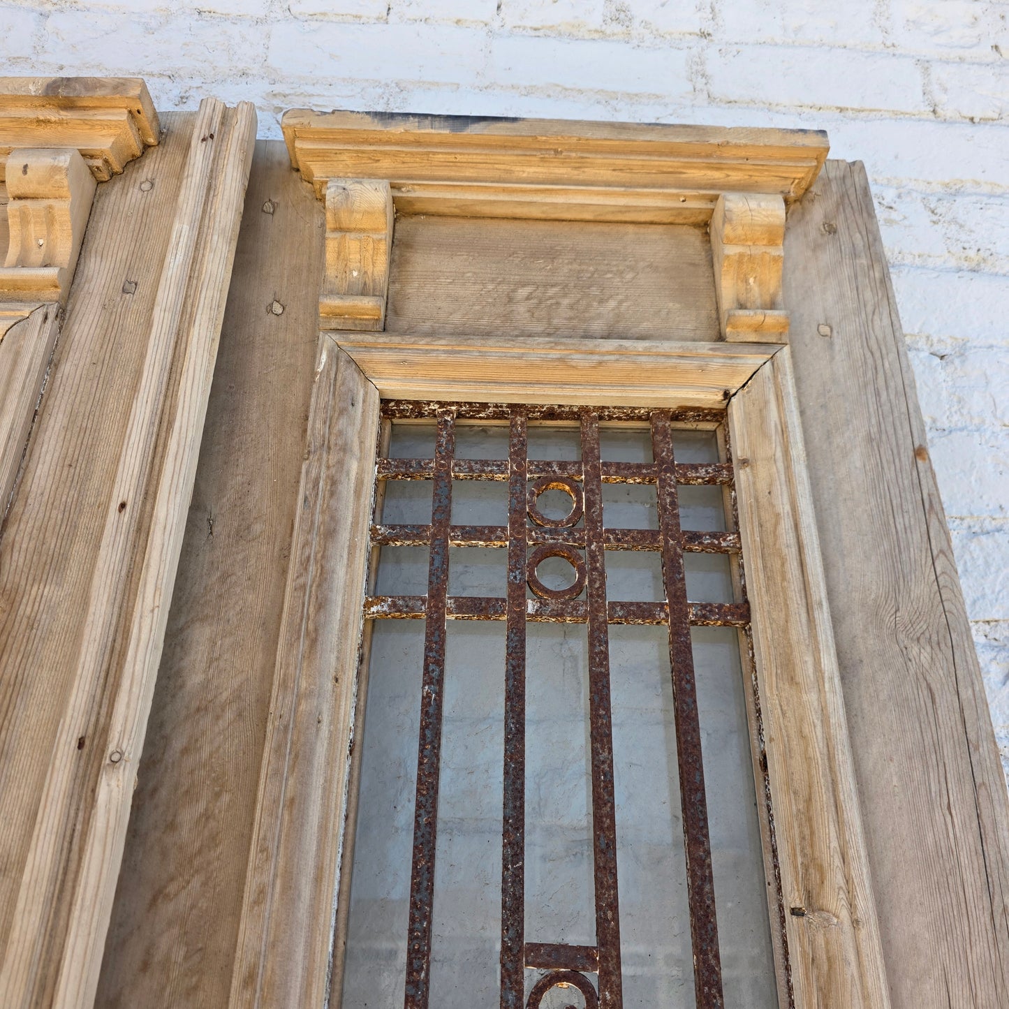 Pair of Wood French Doors with Iron Inserts