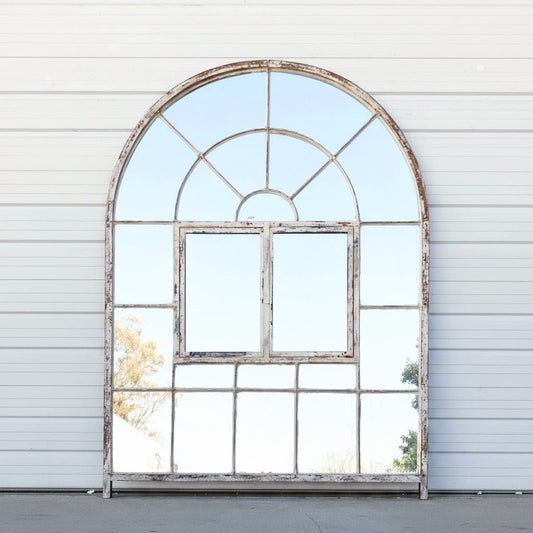21 Pane Arched Iron Mirror