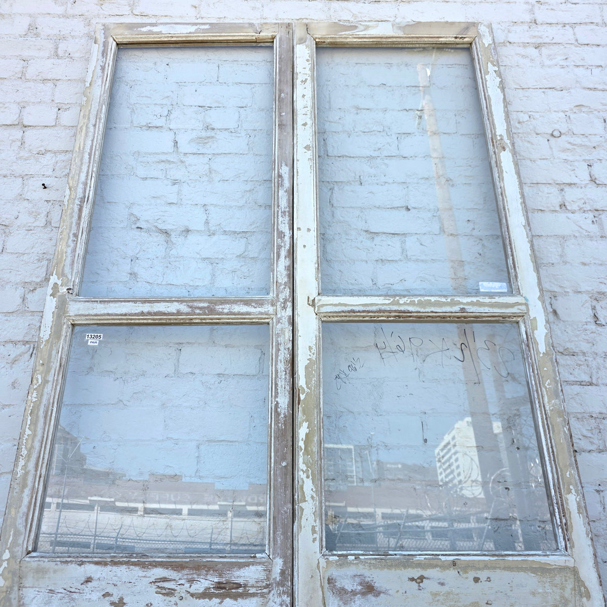 Pair of 2 Lite Painted Wood Antique Doors