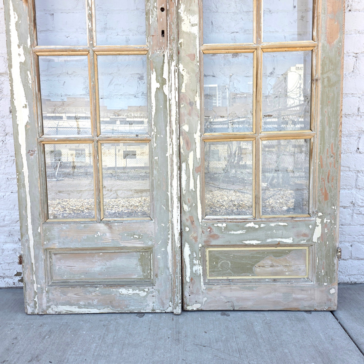 Pair of 14 Lite Washed Wood French Antique Doors