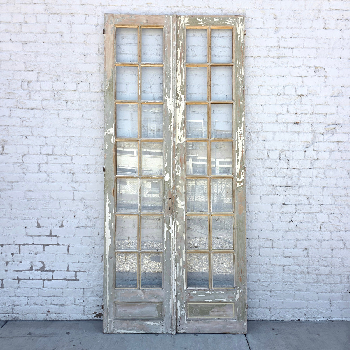 Pair of 14 Lite Washed Wood French Antique Doors
