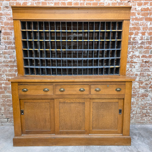 Antique Oak Hotel Telegram Storage Cabinet
