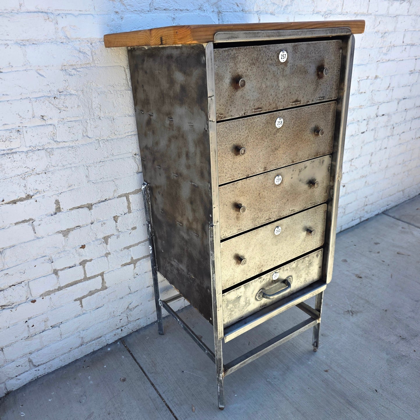 Industrial Metal Cabinet w/Wood Top and Numbered Drawers