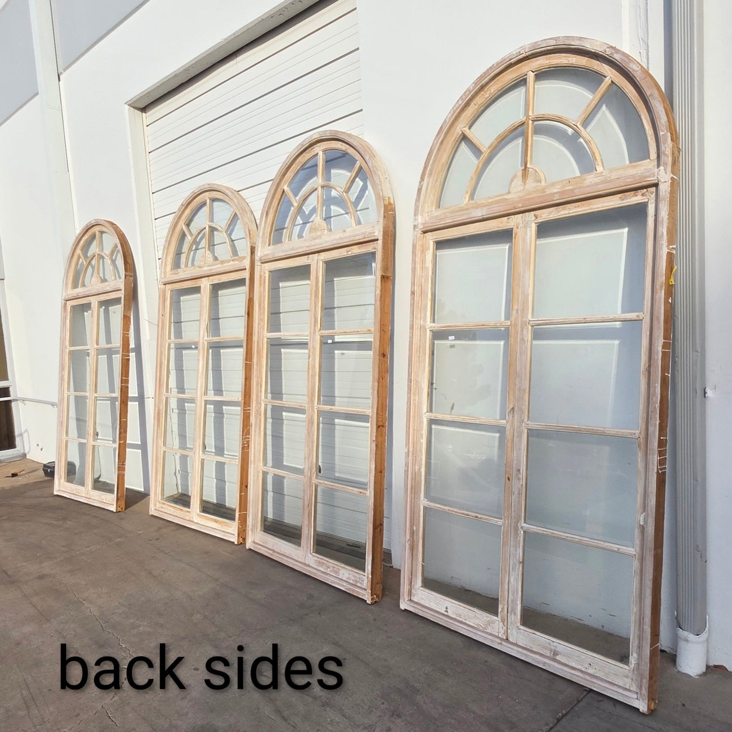 Pair of Washed Doors/Windows with w/8 Lites and Arched Transom