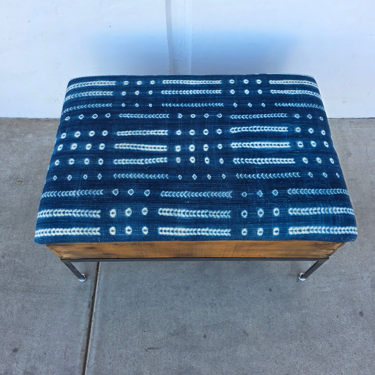 Raisin Box Ottoman with Blue Batik Top